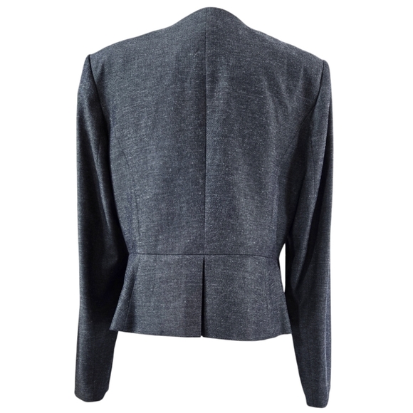 Calvin Klein Blue Collarless Hidden Button Peplum Hem Blazer With Linen Preppy - Picture 2 of 12